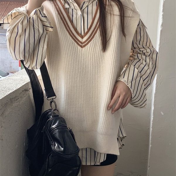 2021 autumn winter korean chic loose v-neck thin vt sweater women 33128, Black;white
2021 autumn winter korean chic loose v-neck thin vt sweater women 33128, Black;white