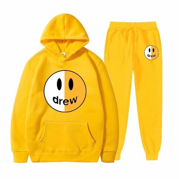 drew house suit justin bieber smiling face hooded bodyguard pants, Black