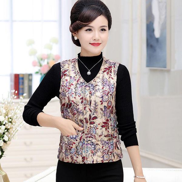women's vests 2021 middle age women autumn winter vintage flowers print vest lady retro national style patchwork down cotton waistcoat, Black;white
women's vests 2021 middle age women autumn winter vintage flowers print vest lady retro national style patchwork down cotton waistcoat, Black;white