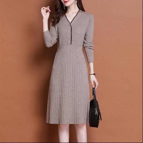 knitted womens dresses long sleeve dress women slim bodycon autumn korean elegant fall winter button v neck sweater midi pleated, Black;gray
knitted womens dresses long sleeve dress women slim bodycon autumn korean elegant fall winter button v neck sweater midi pleated, Black;gray