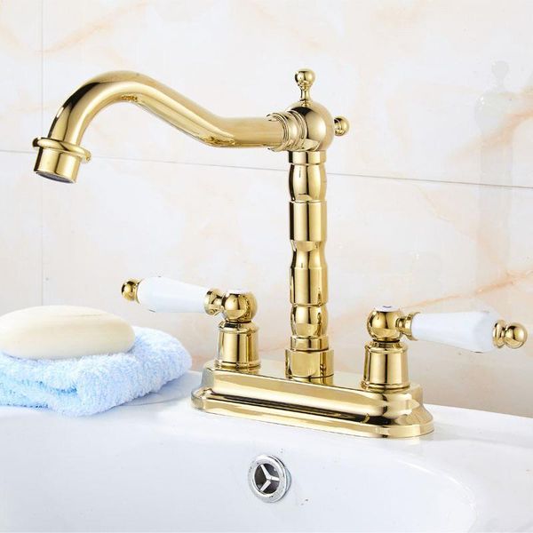 gold color brass 4" centerset bathroom two holes basin faucet sink mixer tap swivel spout double ceramic levers mnf431 faucets
gold color brass 4" centerset bathroom two holes basin faucet sink mixer tap swivel spout double ceramic levers mnf431 faucets