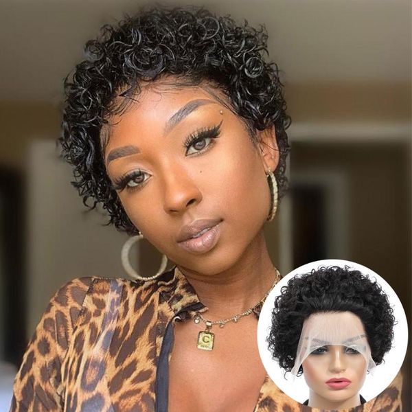 lace wigs curly pixie cut wig for women human hair 13x1 short bob 1b/99j ombre peruvian remy, Black;brown