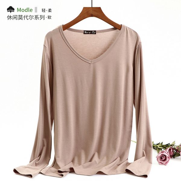 women's t shirt 2021 spring modal v neck long sleeve loose base casual thin solid color top, White
women's t shirt 2021 spring modal v neck long sleeve loose base casual thin solid color top, White