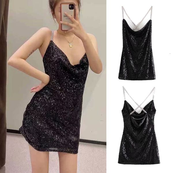 casual dresses women summer diamonds sequins folds sling v-neck mini double layer dress party luxury sundress 7rmf, Black;gray
casual dresses women summer diamonds sequins folds sling v-neck mini double layer dress party luxury sundress 7rmf, Black;gray