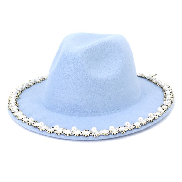 elegant lady wide brim wool jazz fedora hats 2021new handmade pearl decoration felt hat white pink trilby formal party cap, Blue;gray
elegant lady wide brim wool jazz fedora hats 2021new handmade pearl decoration felt hat white pink trilby formal party cap, Blue;gray