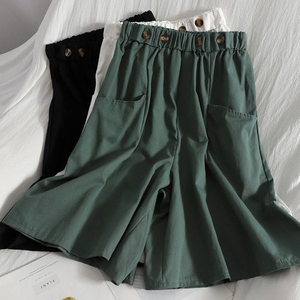 women's pants & capris button elastic waist overalls summer solid color wild loose wide-leg korean pocket casual knee length straight, Black;white
women's pants & capris button elastic waist overalls summer solid color wild loose wide-leg korean pocket casual knee length straight, Black;white
