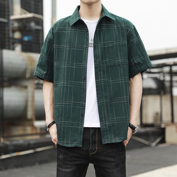 men's casual shirts camisas para hombre 2021 short-sleeved plaid shirt summer korean business youth handsome trend top, White;black
men's casual shirts camisas para hombre 2021 short-sleeved plaid shirt summer korean business youth handsome trend top, White;black