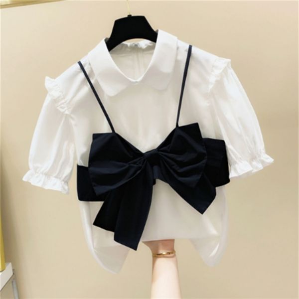 blouses bow stitching ruffles contrasting color short-sleeved shirt women's summer korean-style loose blouse ladies blusas, White
blouses bow stitching ruffles contrasting color short-sleeved shirt women's summer korean-style loose blouse ladies blusas, White