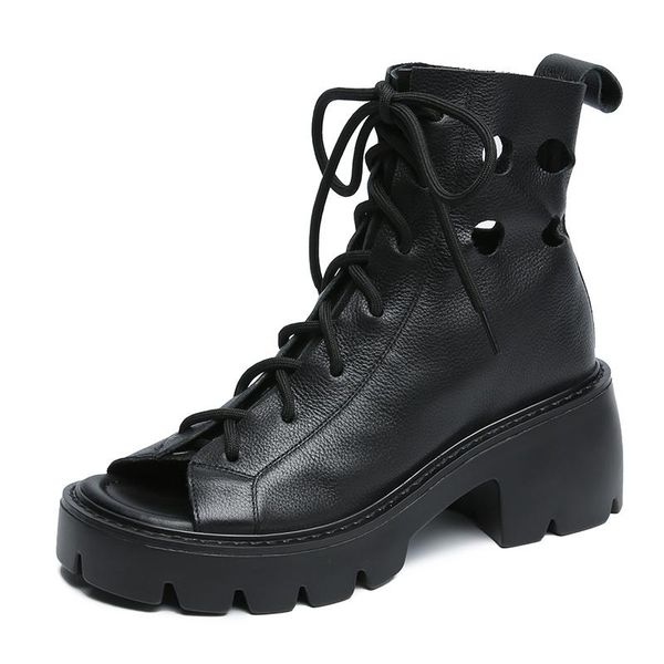 guidibasicwomen's sandals boots genuine cow leather fish mouth high heels cross-tied british style platform, Black
guidibasicwomen's sandals boots genuine cow leather fish mouth high heels cross-tied british style platform, Black