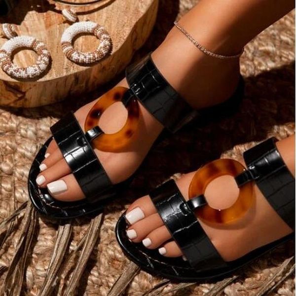 summer style pendant leather women slippers flat casual beach sandals outdoor round buckle wild 2021 home flip flop, Black
summer style pendant leather women slippers flat casual beach sandals outdoor round buckle wild 2021 home flip flop, Black