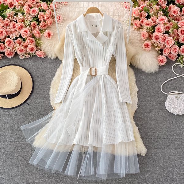 autumn black/white mesh patchwork striped midi dress for women office ladies long sleeve notched collar casual robe with sashes, Black;gray
autumn black/white mesh patchwork striped midi dress for women office ladies long sleeve notched collar casual robe with sashes, Black;gray