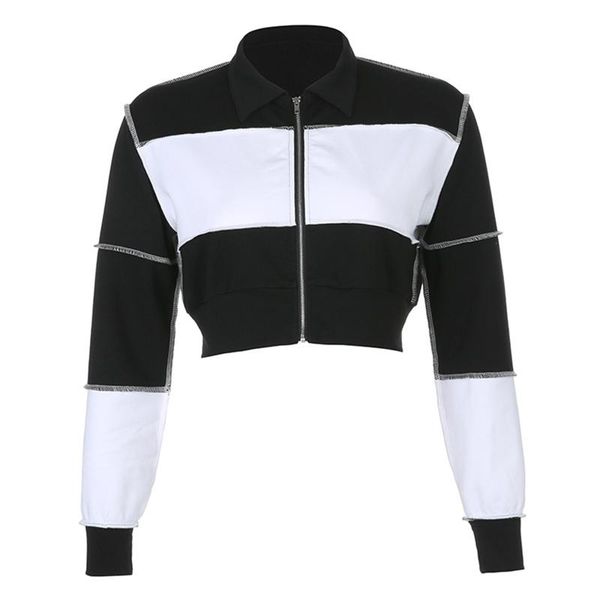 women long sleeve lapel zip up loose jacket black white color block cropped coat bx0b women's jackets, Black;brown
women long sleeve lapel zip up loose jacket black white color block cropped coat bx0b women's jackets, Black;brown