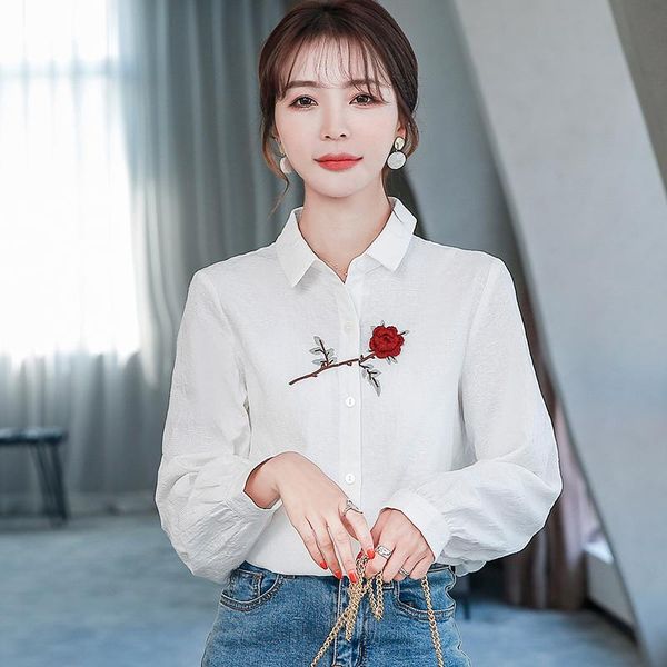women's blouses & shirts good quality female long-sleeved cotton and linen three-dimensional rose embroidery turn-down collar office la, White
women's blouses & shirts good quality female long-sleeved cotton and linen three-dimensional rose embroidery turn-down collar office la, White