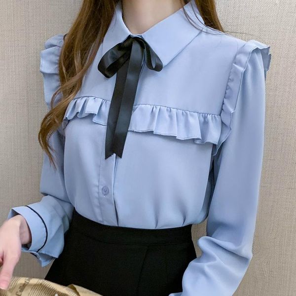 long sleeve chiffon blouse shirt women blusas mujer de moda 2021 ruffles turn down collar blusa e112 women's blouses & shirts, White
long sleeve chiffon blouse shirt women blusas mujer de moda 2021 ruffles turn down collar blusa e112 women's blouses & shirts, White