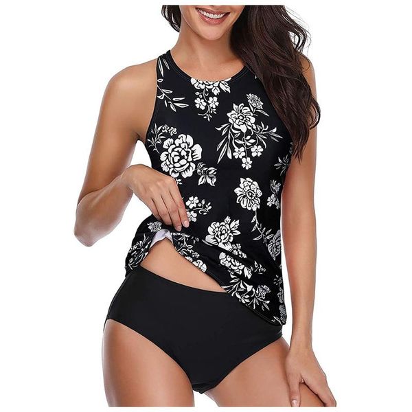 women's swimwear lace up two pieces plus size floral halter tankini set boyshort high waist swimsuit bikini beachwear, White;black
women's swimwear lace up two pieces plus size floral halter tankini set boyshort high waist swimsuit bikini beachwear, White;black
