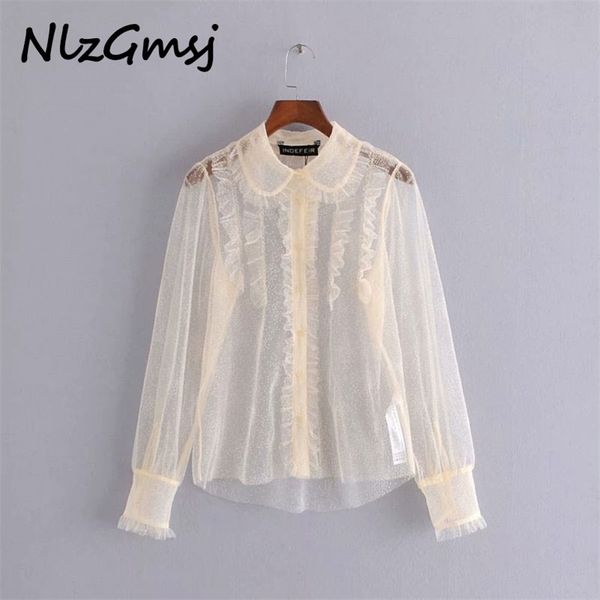 nlzgmsj sweet women transparent mesh ruffles shirt ladies peter pan collar streetwear female elegant blouse chic girl 210628, White
nlzgmsj sweet women transparent mesh ruffles shirt ladies peter pan collar streetwear female elegant blouse chic girl 210628, White