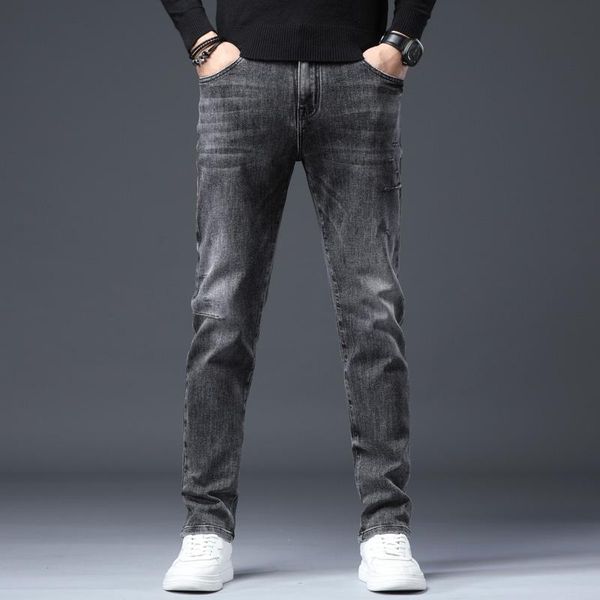 men's jeans 2021 autumn winter brand black gray fitted straight classic style young smart casual slim stretch denim, Blue
men's jeans 2021 autumn winter brand black gray fitted straight classic style young smart casual slim stretch denim, Blue