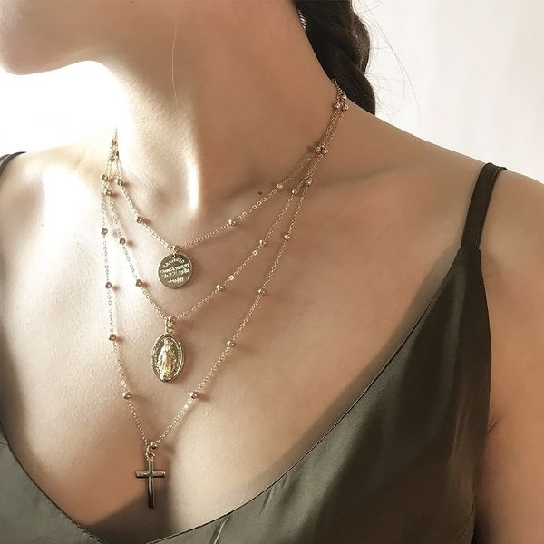 jewelry personality necklace alloy geometric madonna cross multi-layer pendant necklace, Silver
jewelry personality necklace alloy geometric madonna cross multi-layer pendant necklace, Silver