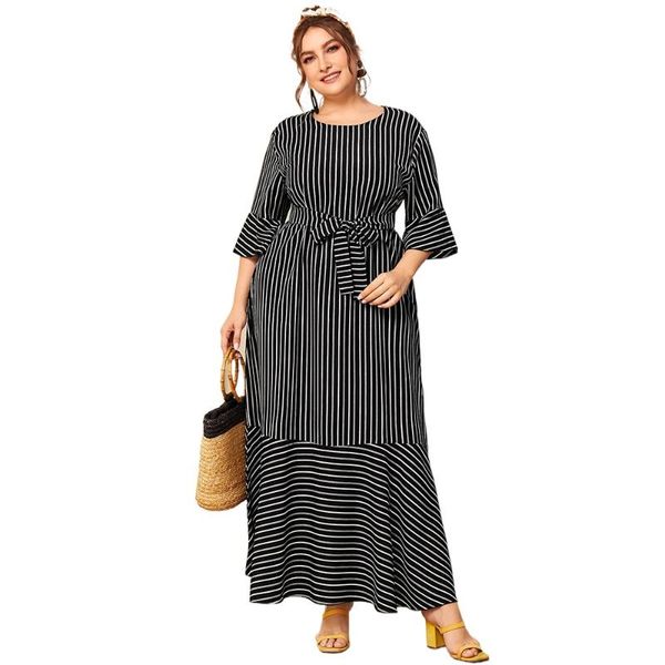 casual dresses black ruffles maxi long plus size dress summer women 2021 fashion three quarter sleeve striped print, Black;gray
casual dresses black ruffles maxi long plus size dress summer women 2021 fashion three quarter sleeve striped print, Black;gray