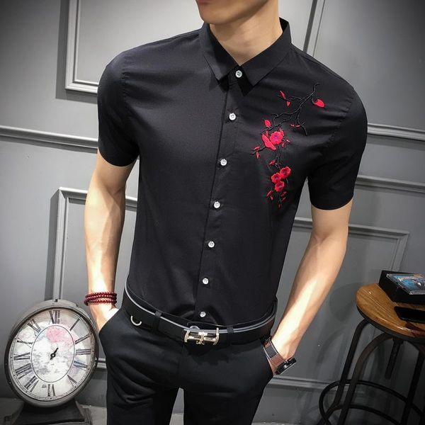 men fashion casual short sleeved printed shirt slim fit male social business dress brand clothing soft comfortable men's shirts, White;black
men fashion casual short sleeved printed shirt slim fit male social business dress brand clothing soft comfortable men's shirts, White;black