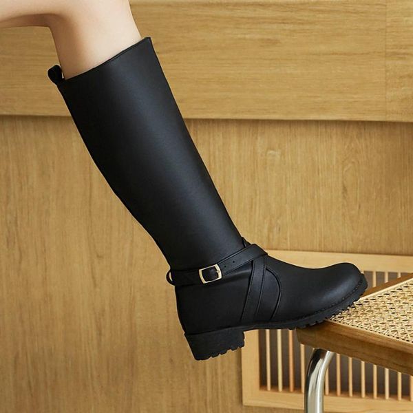 boots knee-length with metal buckle cross belt straps, short plush lining simple women's long plus size knight, Black
boots knee-length with metal buckle cross belt straps, short plush lining simple women's long plus size knight, Black