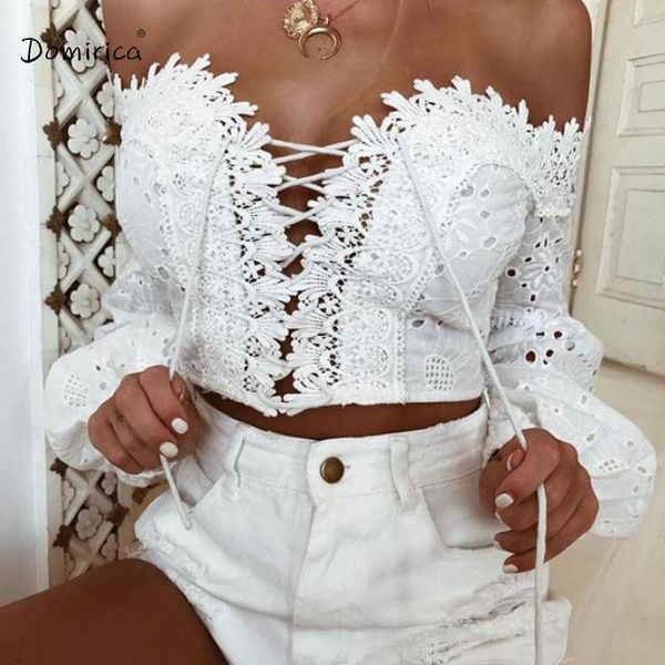 women's blouses & shirts and french fashion one shoulder hollow strapless lantern sleeve lace embroidery crop blouse women, White
women's blouses & shirts and french fashion one shoulder hollow strapless lantern sleeve lace embroidery crop blouse women, White