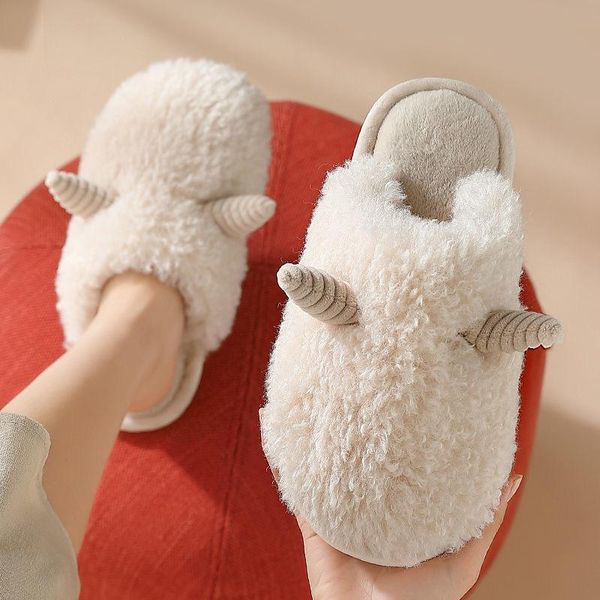 women slippers cute ox horn warm plush couple winter house bedroom furry shoes flat anti slip comfort cotton fur slides, Black
women slippers cute ox horn warm plush couple winter house bedroom furry shoes flat anti slip comfort cotton fur slides, Black