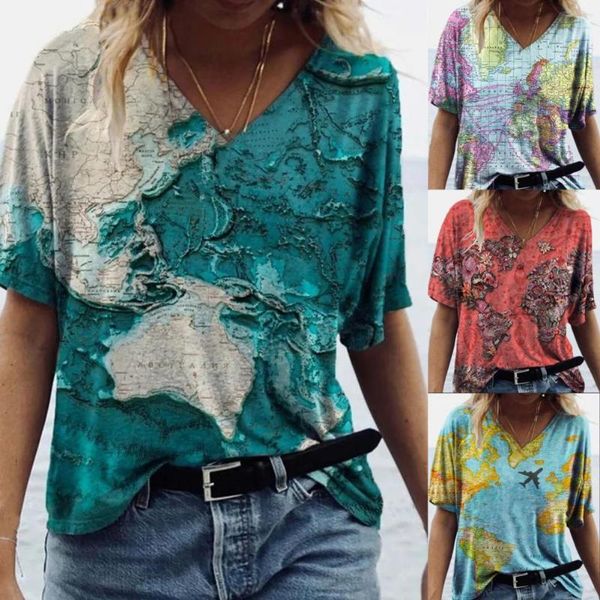 women's t-shirt summer women map printing v neck polyester short sleeve plus size comfortable streetwear ropa mujer, White
women's t-shirt summer women map printing v neck polyester short sleeve plus size comfortable streetwear ropa mujer, White