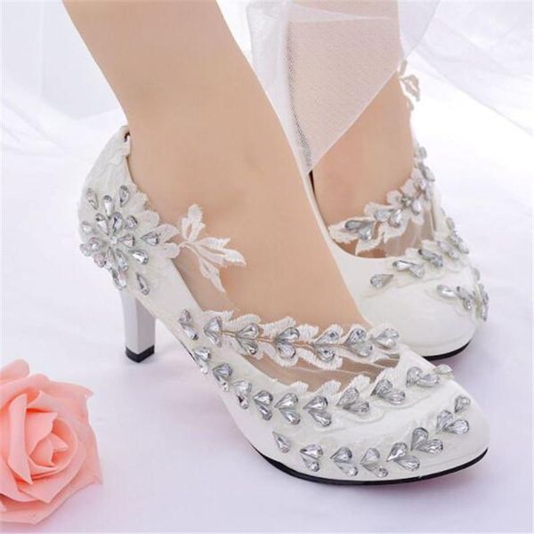 white rhinestone wedding shoes women's high heel size 34-42 dress, Black