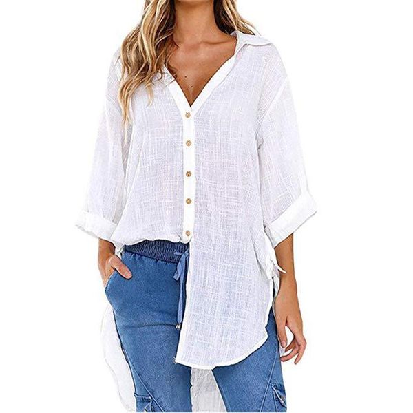 women's blouses & shirts 2021 blouse beach cover ups woman short sleeve v-neck button casual loose solid color plus size s-3xl, White
women's blouses & shirts 2021 blouse beach cover ups woman short sleeve v-neck button casual loose solid color plus size s-3xl, White