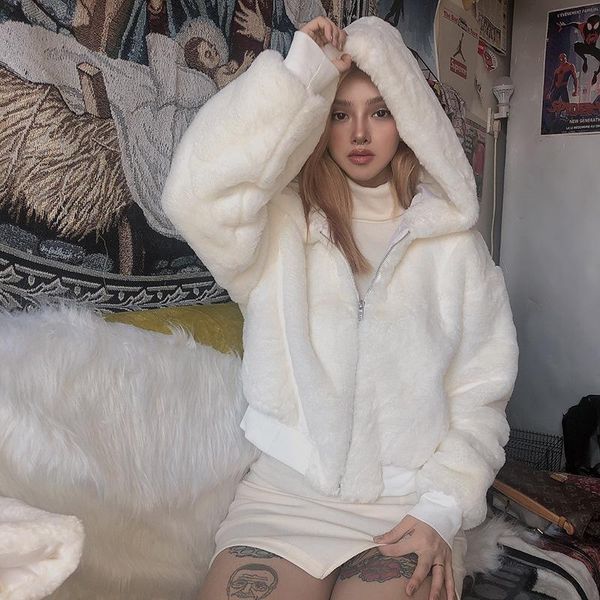 women's jackets european and american short plush jacket loose version autumn winter hooded women, Black;brown
women's jackets european and american short plush jacket loose version autumn winter hooded women, Black;brown