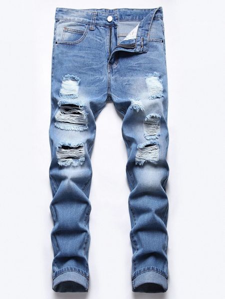 men slant pocket ripped jeans z9ck#, Blue