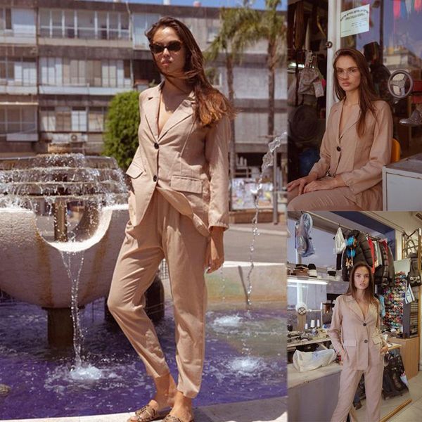 women's two piece pants summer linen women blazer suits retro single breasted pocket jacket 2 pieces set office business female, White
women's two piece pants summer linen women blazer suits retro single breasted pocket jacket 2 pieces set office business female, White