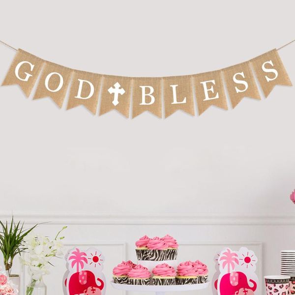 party decoration burlap banner god bless baptism rustic bunting garland christening communion supplies with white cross (white)
party decoration burlap banner god bless baptism rustic bunting garland christening communion supplies with white cross (white)