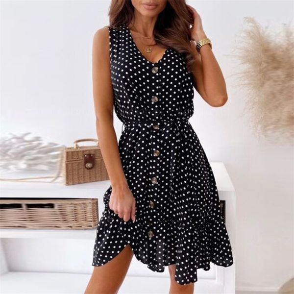 summer dress women polka dot print boho ruffle mini v-neck sleeveless buttons lace up holiday party es vestidos 210522, Black;gray
summer dress women polka dot print boho ruffle mini v-neck sleeveless buttons lace up holiday party es vestidos 210522, Black;gray
