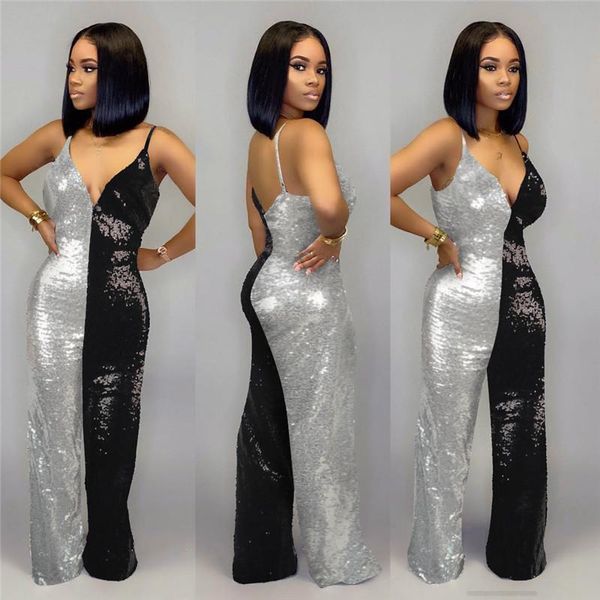 women's jumpsuits & rompers luxury sequined women jumpsuit strap v neck backless one piece outfit party overalls trousers clubwear, Black;white
women's jumpsuits & rompers luxury sequined women jumpsuit strap v neck backless one piece outfit party overalls trousers clubwear, Black;white