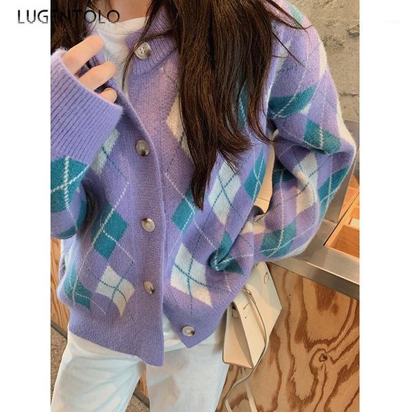 women's knits & tees lugentolo cardigan sweater women lazy autumn argyle plaid single-breasted loose female casual round neck knitted s, White
women's knits & tees lugentolo cardigan sweater women lazy autumn argyle plaid single-breasted loose female casual round neck knitted s, White