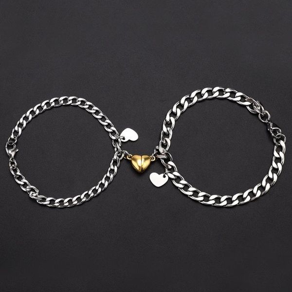 charm bracelets 2pcs/set heart shaped magnet attraction bracelet for couples stainless steel cuba chain men's and women's jewelry, Golden;silver
charm bracelets 2pcs/set heart shaped magnet attraction bracelet for couples stainless steel cuba chain men's and women's jewelry, Golden;silver