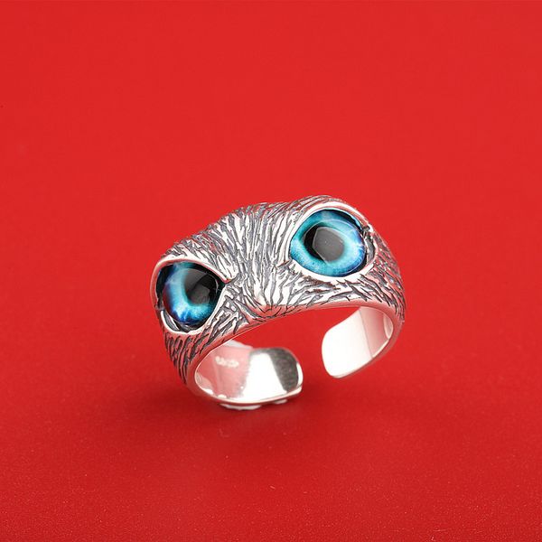 s925 hand jewelry devil's eye owl thai sier men's and women's simple opening ring, Silver 
s925 hand jewelry devil's eye owl thai sier men's and women's simple opening ring, Silver