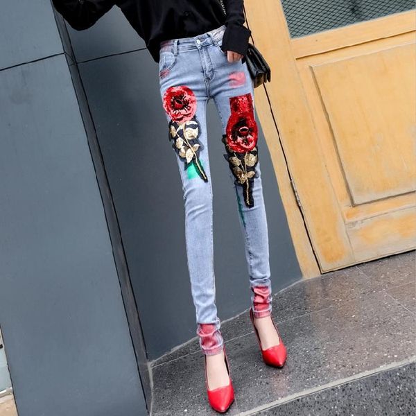 women's jeans 2021 spring summer industrial sequin rose slimming thin pencil pants fashion skinny women, Blue
women's jeans 2021 spring summer industrial sequin rose slimming thin pencil pants fashion skinny women, Blue