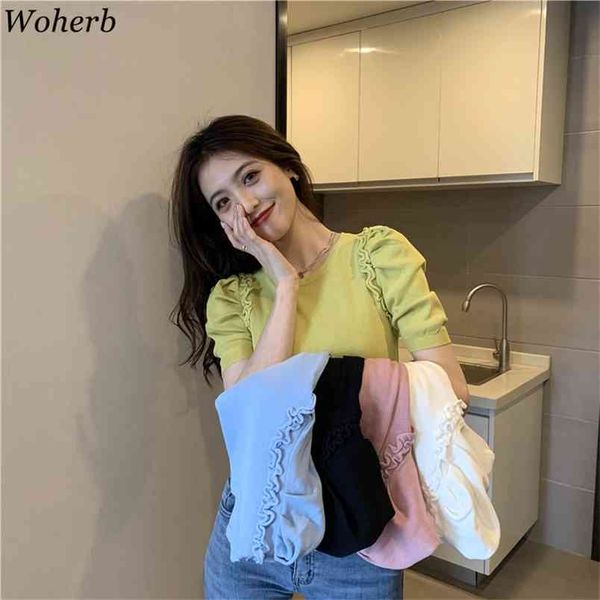 knitted t-shirt women summer short puff sleeve o-neck tees casual fashion korean female stretcht shirt femme 210519, White
knitted t-shirt women summer short puff sleeve o-neck tees casual fashion korean female stretcht shirt femme 210519, White