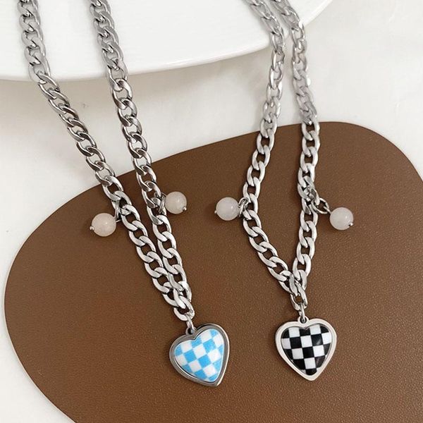 pendant necklaces checkerboard grid heart necklace for women enamel blue black teen girls y2k jewelry cute kawaii egirls, Silver
pendant necklaces checkerboard grid heart necklace for women enamel blue black teen girls y2k jewelry cute kawaii egirls, Silver