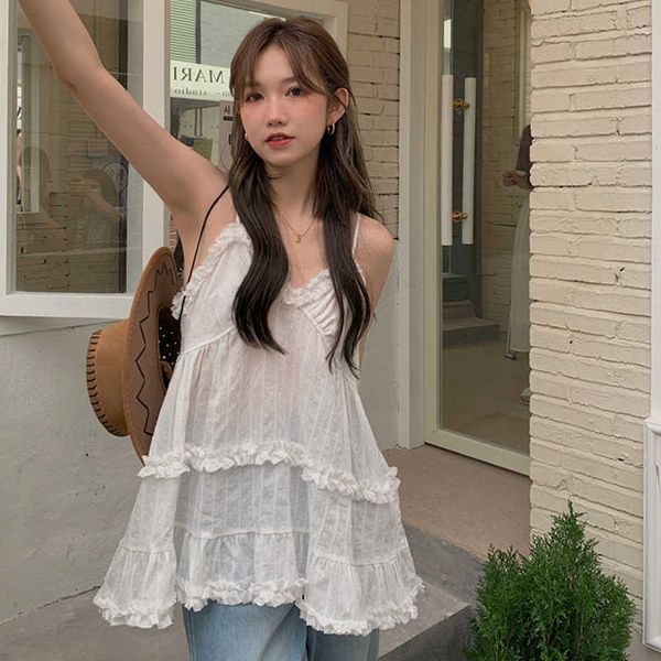 korean summer tank women casual v-neck ruffles women's t-shirt sling vest female for women shirts 210527, White
korean summer tank women casual v-neck ruffles women's t-shirt sling vest female for women shirts 210527, White