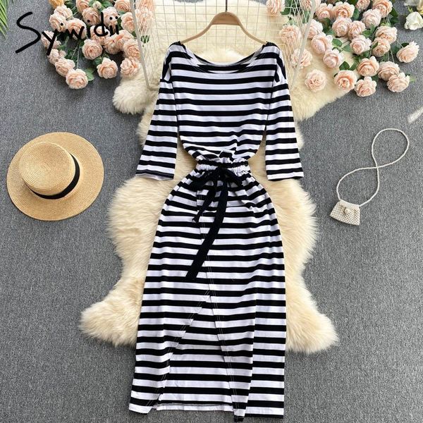 party dresses syiwidii vintage striped for women summer 2021 half sleeve o neck elastic waist slim slit midi dress with belt, White;black
party dresses syiwidii vintage striped for women summer 2021 half sleeve o neck elastic waist slim slit midi dress with belt, White;black