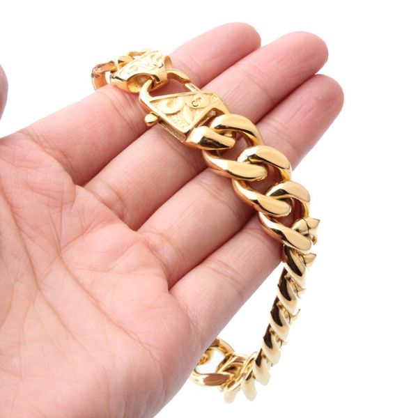 13/15mm men's bracelet gold color 316l stainless steel curb cuban link chain bracelets male jewelry gift for men 7-11 inch, Black
13/15mm men's bracelet gold color 316l stainless steel curb cuban link chain bracelets male jewelry gift for men 7-11 inch, Black