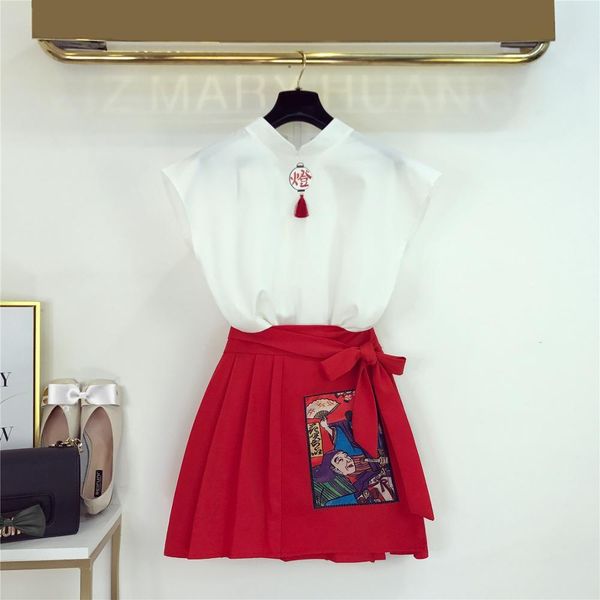 in stock summer women chinese retro style t-shirt + skirts casual 2 pcs set female suits a1405 210428, White
in stock summer women chinese retro style t-shirt + skirts casual 2 pcs set female suits a1405 210428, White