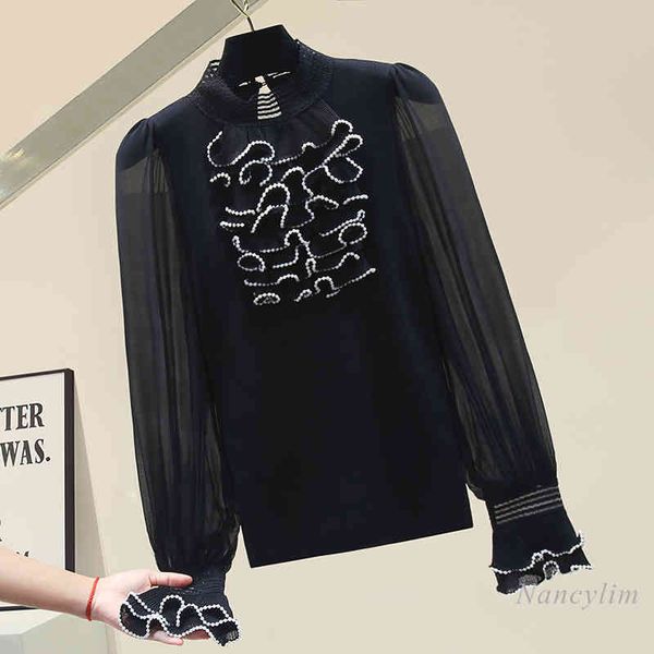 blouses mesh flare long sleeve knit shirt elegant women's ruffled stand collar lady all-match slim blouse blusa mujer white black
blouses mesh flare long sleeve knit shirt elegant women's ruffled stand collar lady all-match slim blouse blusa mujer white black