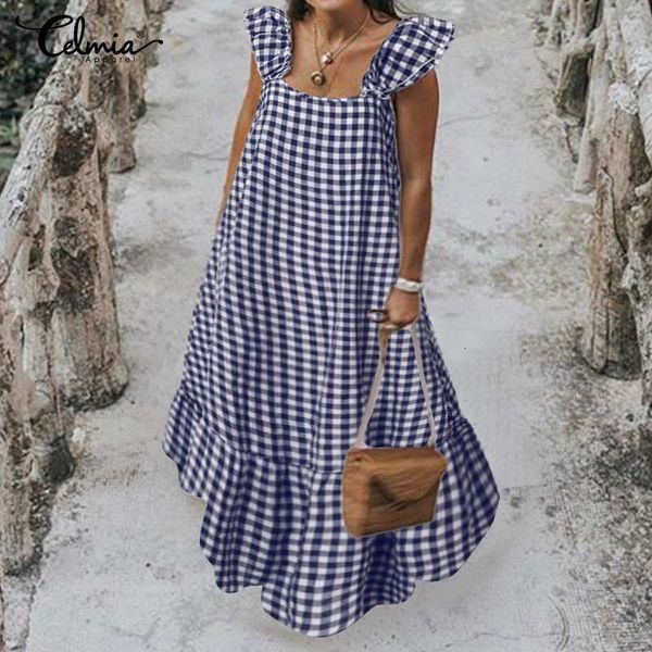 dresses celmia women long ruffles dress 2021 plus size plaid dresses short sleeve pleated maxi sundress casual beach vestidos robe, Black;gray
dresses celmia women long ruffles dress 2021 plus size plaid dresses short sleeve pleated maxi sundress casual beach vestidos robe, Black;gray