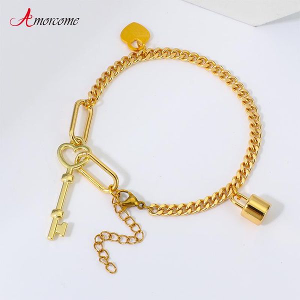 amorcome goth love heart lock key bracelets women gold color stainless steel charm bracelet fashion jewelry 2021 bijoux femme, Golden;silver
amorcome goth love heart lock key bracelets women gold color stainless steel charm bracelet fashion jewelry 2021 bijoux femme, Golden;silver