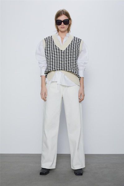 women's tanks & camis lmq women 2021 fashion oversized houndstooth knitted vest sweater vintage sleeveless side vents female waistcoat, White
women's tanks & camis lmq women 2021 fashion oversized houndstooth knitted vest sweater vintage sleeveless side vents female waistcoat, White